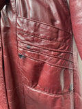 womens  vintage  Urban Village Vintage  urban village  retro  pockets  long sleeve  Leather Jacket  Leather detailing  Leather Coat  Leather  lapels  Jacket  button down  burgundy  belted jacket  belted  70s  1970s  10
