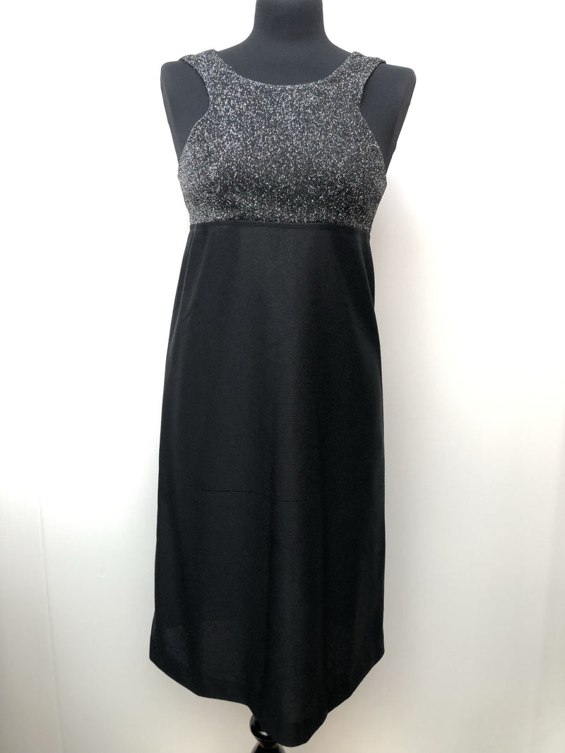 zip  womens  vintage  Urban Village Vintage  urban village  midi dress  midi  metallic  lurex  glitter  dress  disco dress  black  back zip  8  70s  1970s