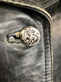 womens jacket  womens coat  womens  waist belt  vintage  Urban Village Vintage  urban village  single button  pockets  Leather Jacket  Leather  Jacket  button  black  Belted waist  belted jacket  belt  70s  70  1970s