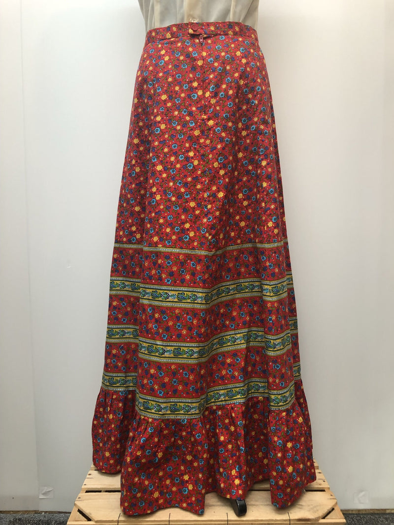 womens  vintage  Urban Village Vintage  urban village  summer  skirt  retro  red  multi  maxi skirt  Luna  indian  hippie  full skirt  frill  floral print  floral  boho  70s  1970s  12