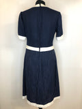 womens  white  vintage  stripe detailing  sleevless  retro  MOD  midi dress  midi  Georges Gregoire  dress  blue  back zip  60s  1960s