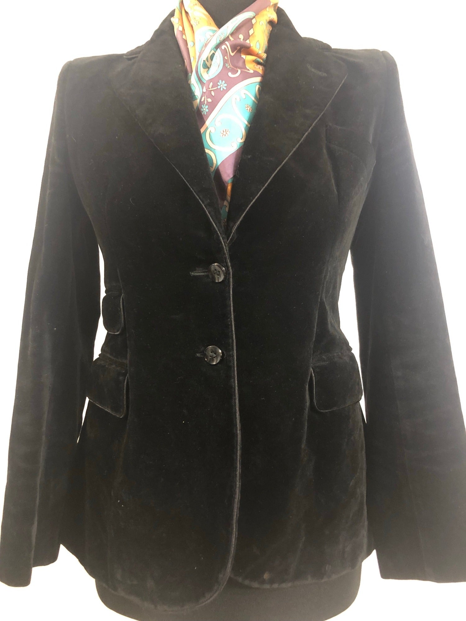 womens  vintage  velvet  Urban Village Vintage  urban village  two button  pockets  party  long sleeve  jacket  cotton  christmas  button  Blazer  black  8  70s  1970s