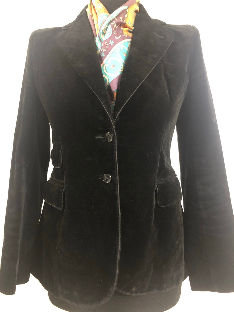 womens  vintage  velvet  Urban Village Vintage  urban village  two button  pockets  party  long sleeve  jacket  cotton  christmas  button  Blazer  black  8  70s  1970s