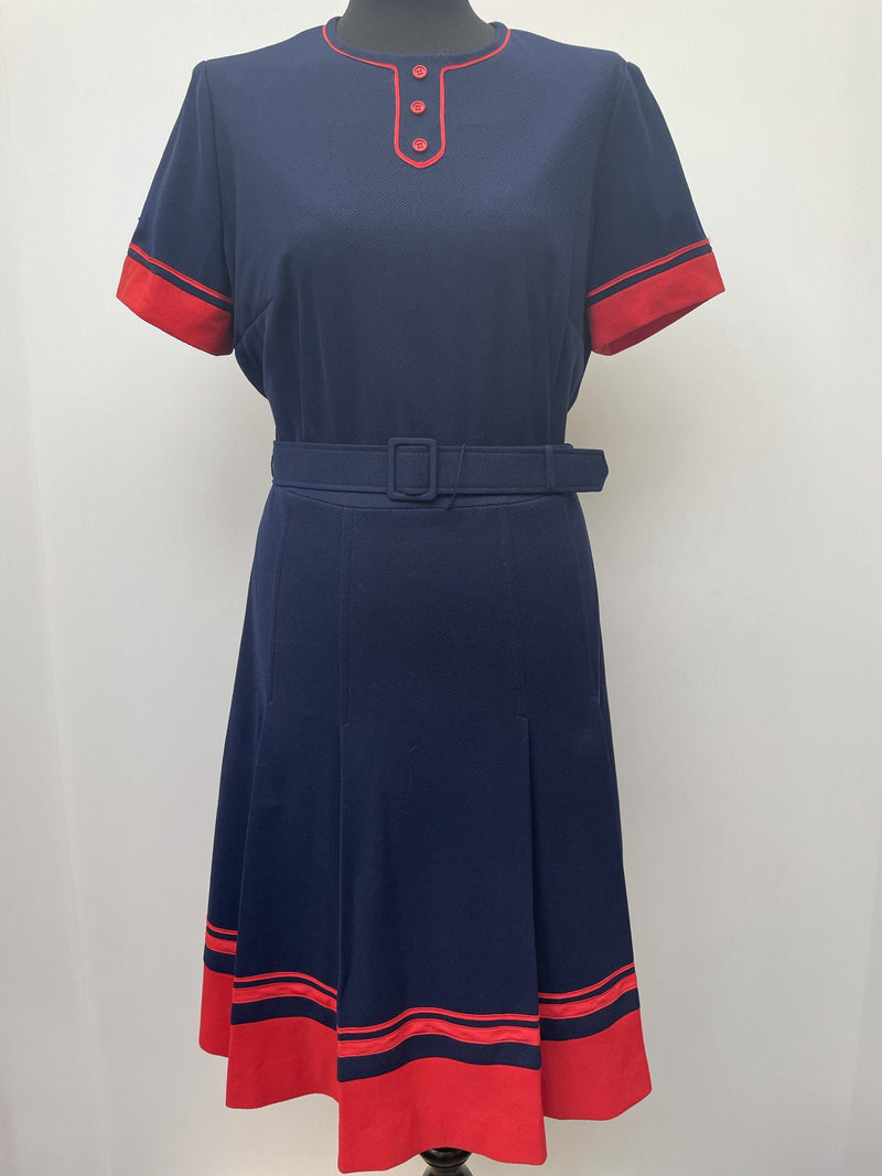 womens top  womens  waist belt  vintage  summer dress  summer  Stripes  short sleeved  short sleeve  retro  red  Navy  MOD  midi dress  midi  high neck  dress  decorative buttons  blue  Berketex  belted dress  back zip  70s  60s  1970s  1960s  14