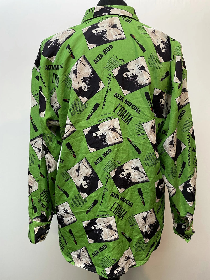 womens shirt  womens  vintage  Urban Village Vintage  urban village  Shirt  retro  Printed T-Shirt  printed shirt  printed  print  Green  gold button  decorative buttons  collar  button down  button  blouse  big collar  70s  70  60s  1970s  1960s  16
