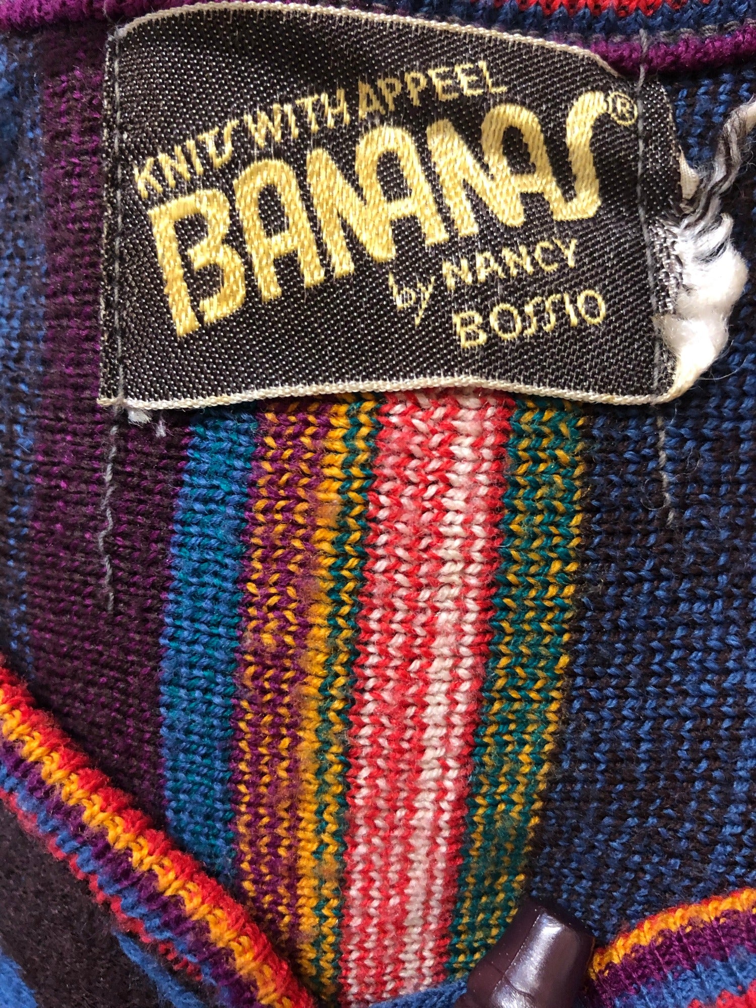 zig zag pattern  womens  vintage  Urban Village Vintage  tunic top  tunic knit  toggle fasten  red  multi  Lightweight Knit  light knit  knitwear  knitted  knit  Bananas  70s  70  1970s  10