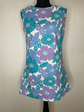 1960s Daisy Print Sleeveless Micro Mini Dress / Tunic - Size UK 10