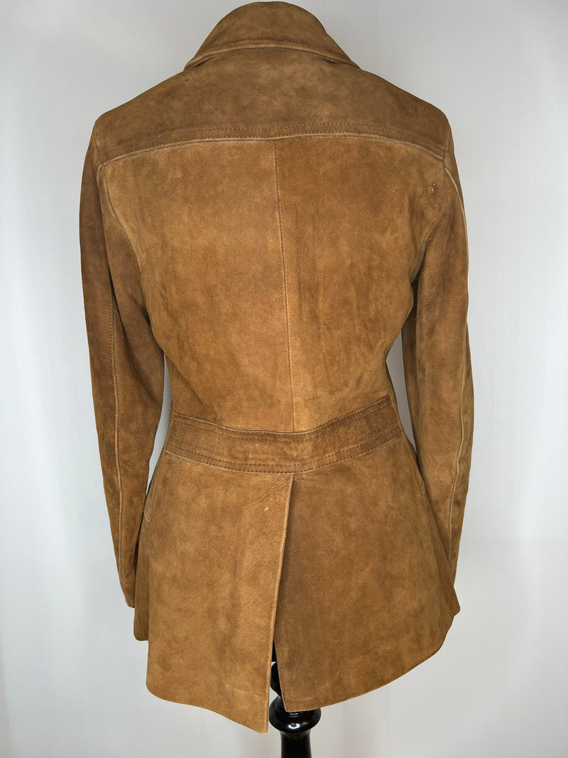 womens  vintage  Urban Village Vintage  urban village  tan  Suede Jacket  Suede  MOD  long sleeves  long sleeved  long sleeve  Jacket  button up  button  brown  blazer jacket  Blazer  big button  60s  1960s  10