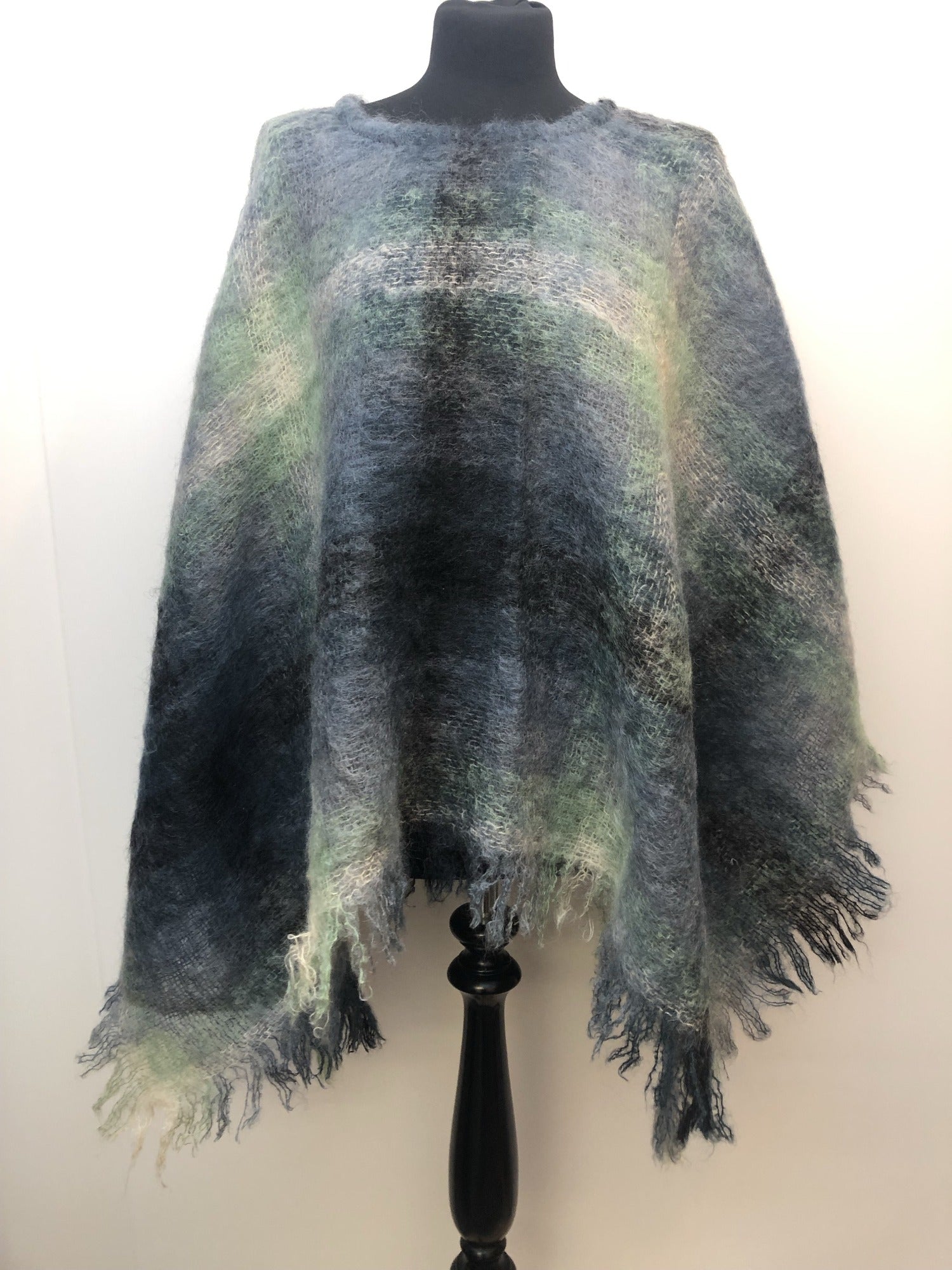 Wool  vintage  poncho  One Size  Mohair  Heather Glen  cape  blue  60s  1960s