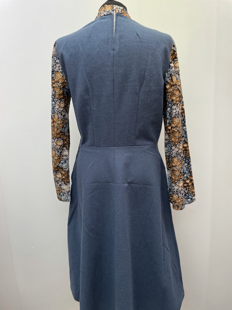 zip  womens  vintage  Urban Village Vintage  urban village  side zip  retro  maxi dress  long sleeve  high neck  floral print  floral lining  floral lace  floral dress  floral  dress  crew neck  blue  back zip  angel sleeve  70s  1970s  14