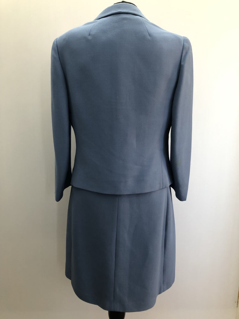 womens jacket  womens  vintage  Urban Village Vintage  urban village  two piece  smart dress  polyester  MOD  Light Blue  Harella  decorative pockets  crop jacket  button up  button front  button fastening  blue  blazer jacket  Blazer  60s  60  1960s  1960  14