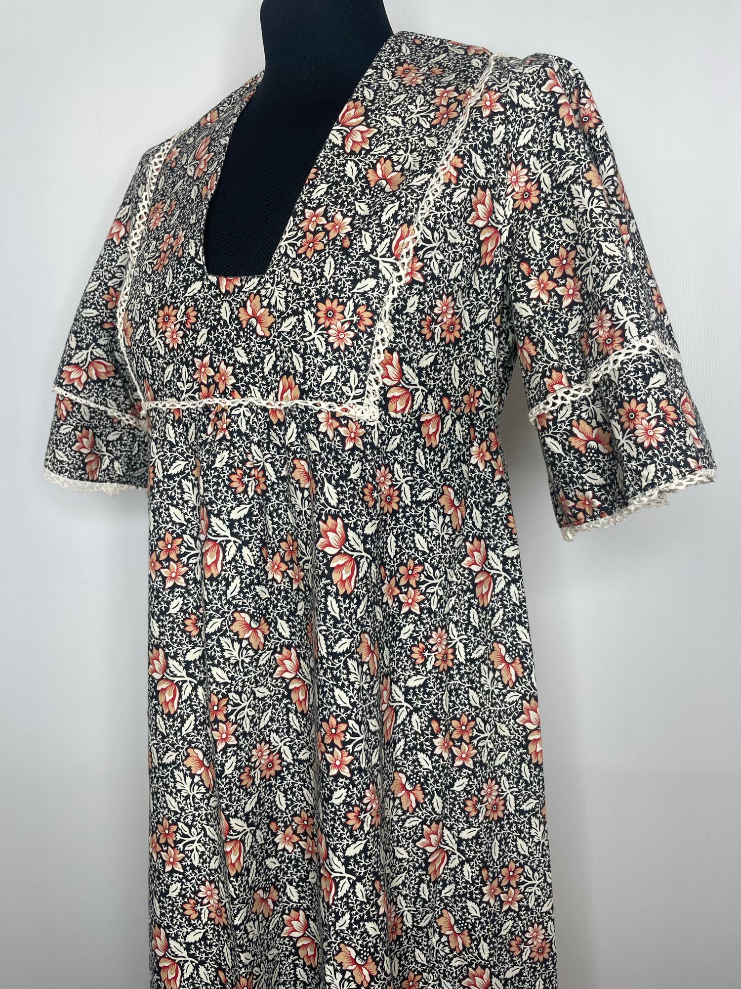 woodstock  womens  william morris  vintage  Urban Village Vintage  urban village  tiered  summer dress  summer  maxi dress  long dress  hippy  hippie  flutter  festival  English Lady  empire waist  empire line  empire  dress  boho  70s  1970s  12