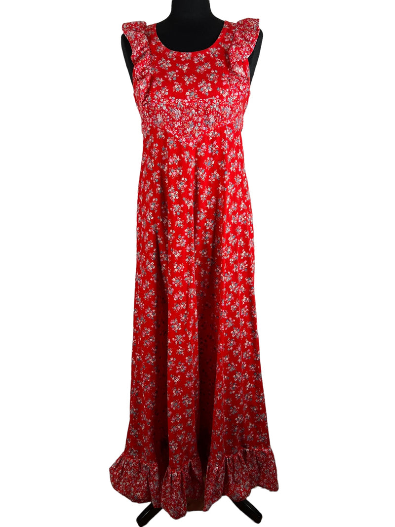 womens  waist belt  Vintage Clothing Birmingham  vintage  Urban Village Vintage  urban village  UK  tie waist belt  tie back waist belt  summer dress  summer  style  short sleeved  short sleeve  round neck  red  print dress  maxi dress  maxi  long length dress  long length  ladies  hippie  frill detail  frill  floral print  floral  fashion  dress  cotton dress  Cotton  clothing  clothes  boho  bohemian  birmingham  8  70s  70  1970s