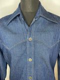 western  vintage  usa  Urban Village Vintage  urban village  shirt  shacket  rappers  press stud  mens  medium  m  denim style  denim shirt  denim  button fastening  blue  70s  1970s