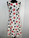 Vintage 1970s Square Neck Leaf Print Dress in White - Size UK 12