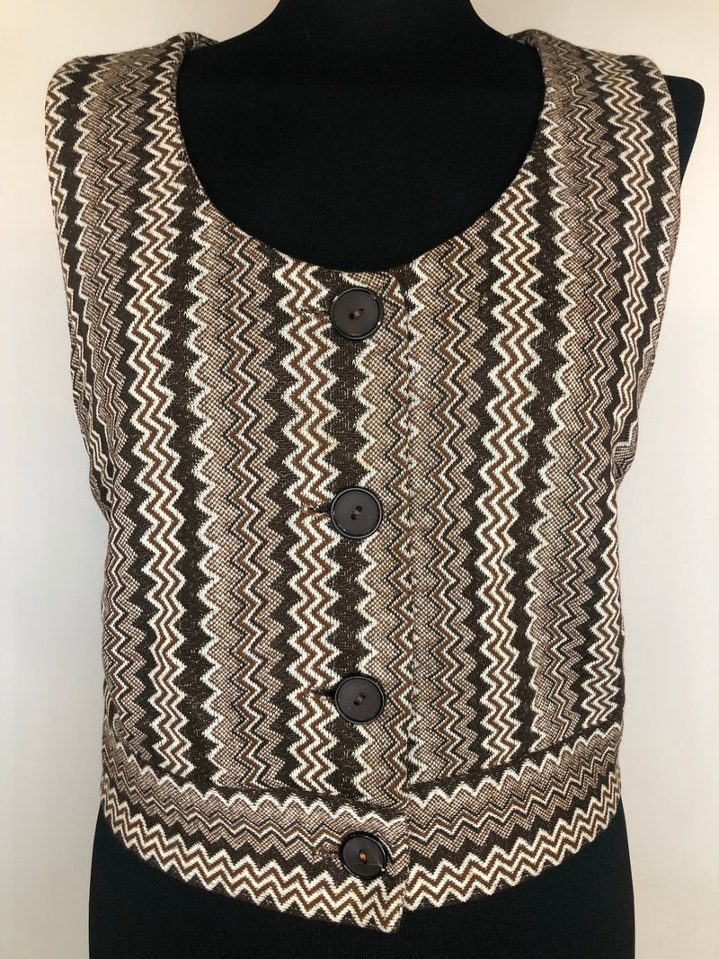 zig zag pattern  womens  vintage  Urban Village Vintage  urban village  top  summer blouse  knitwear  cropped  button front  brown  60s  1960s