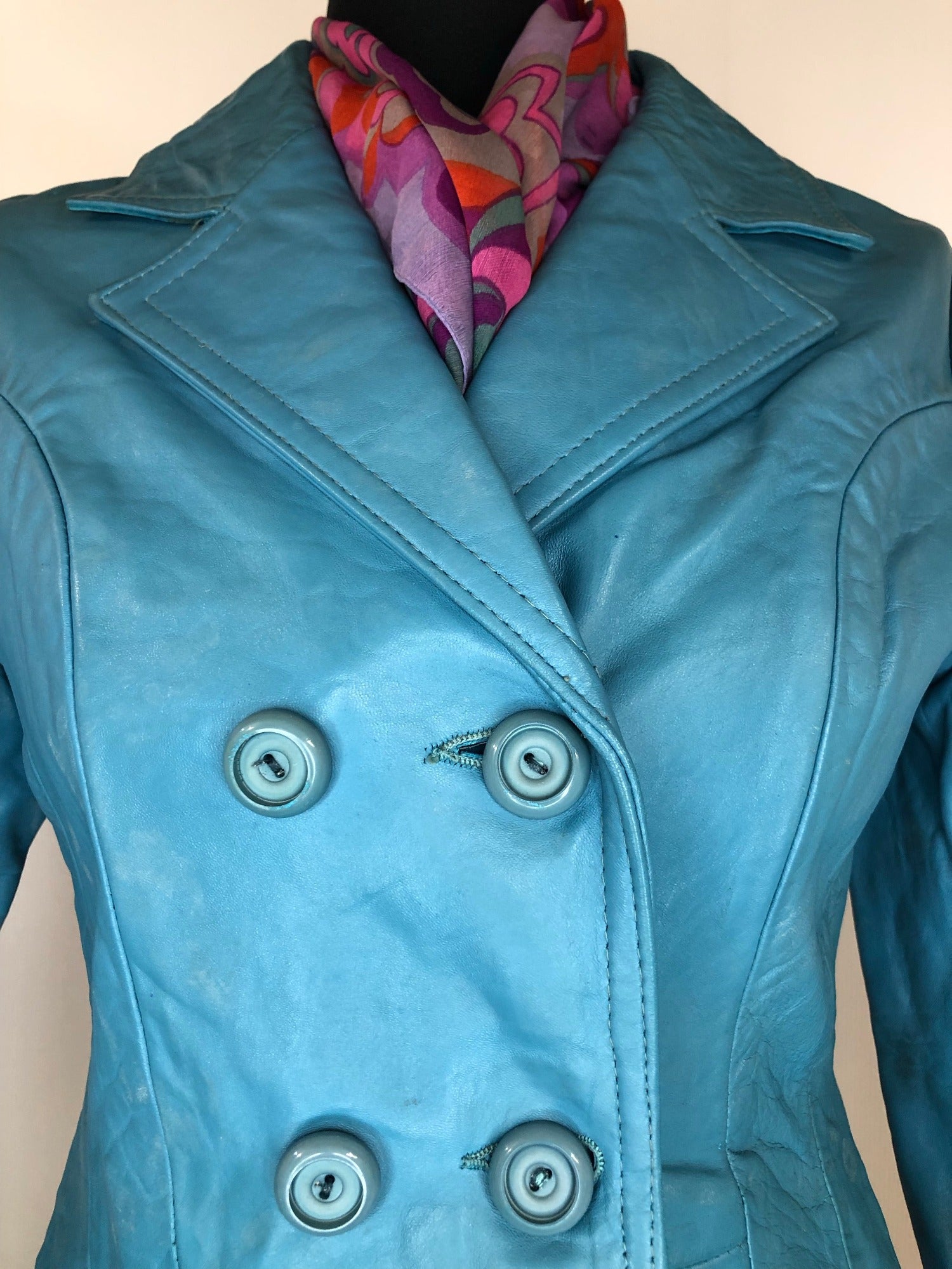 womens coat  womens  vintage  Urban Village Vintage  Suede Court  MOD  Leather Coat  leather  jacket  coat  blue  60s  1960s  10