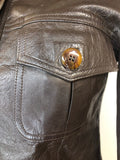 womens jacket  womens  vintage  Urban Village Vintage  urban village  pockets  leather stitch  leather shirt  Leather Jacket  Leather Coat  Leather  Jacket  dagger collar  coat  button  brown leather  brown  big collar  8  70s