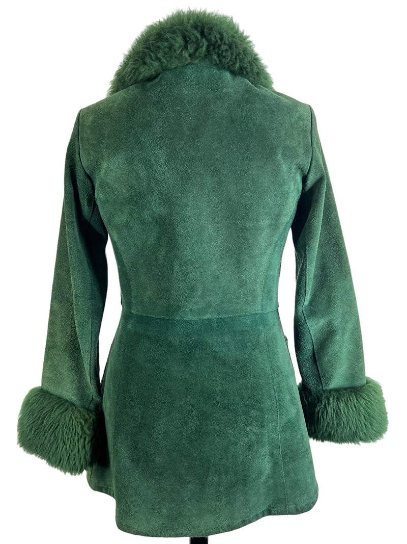 woodstock  womens  Winter Jacket  Winter Coat  winter  vintage  Urban Village Vintage  urban village  toggle front  Suede Jacket  Suede  sheepskin cuffs  sheepskin collar  Sheepskin  shearling  quilted  long sleeve  Jacket  hippy  hippie  Green  coat  boho  autumnal  autumn  8