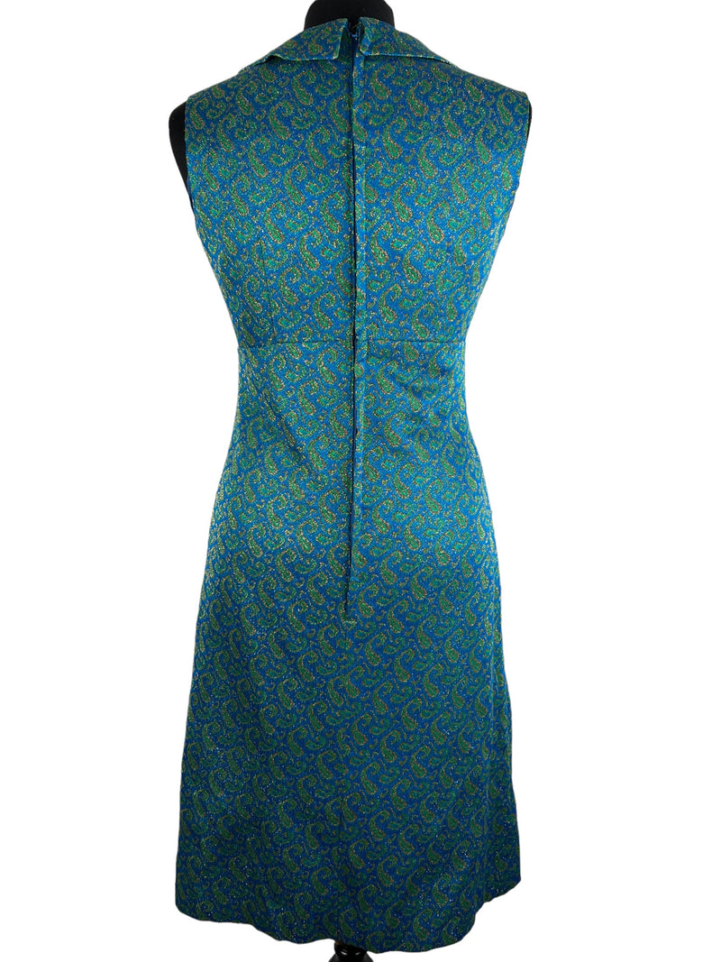 zero waste  womens  vintage  UK  thrifted  thrift  sustainable  style  store  sparkly  slow fashion  sleeveless  shop  shimmer  shift dress  shift  second hand  save the planet  reuse  retro  recycled  recycle  recycable  preloved  penny collar  party  paisley style print  online  new year  modette  MOD  lurex  ladies  green  gold metallic  gold  glitter  fashion  evening dress  evening  ethical  Eco friendly  Eco  dress  concious fashion  clothing  clothes  christmas  Blue  birmingham  above the knee  10