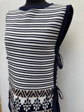 womens  white  vintage  Urban Village Vintage  urban village  tunic top  tunic  tabard  Stripes  string fastening  patterned  pattern  Lightweight Knit  light knit  knitwear  knitted  knit  elasticated  70s  1970s  12  10/12  10