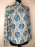 womens shirt  womens  vintage  Urban Village Vintage  print blouse  floral print  dagger collar  blue  blouse  big collar  70  1970s  12
