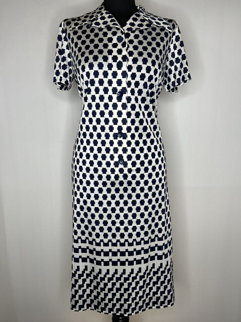 womens  white  vintage  Urban Village Vintage  urban village  summer dress  summer  Peter Barron  modern print  long dress  dress  collared dress  collared  blue  70s  70  1970s  12