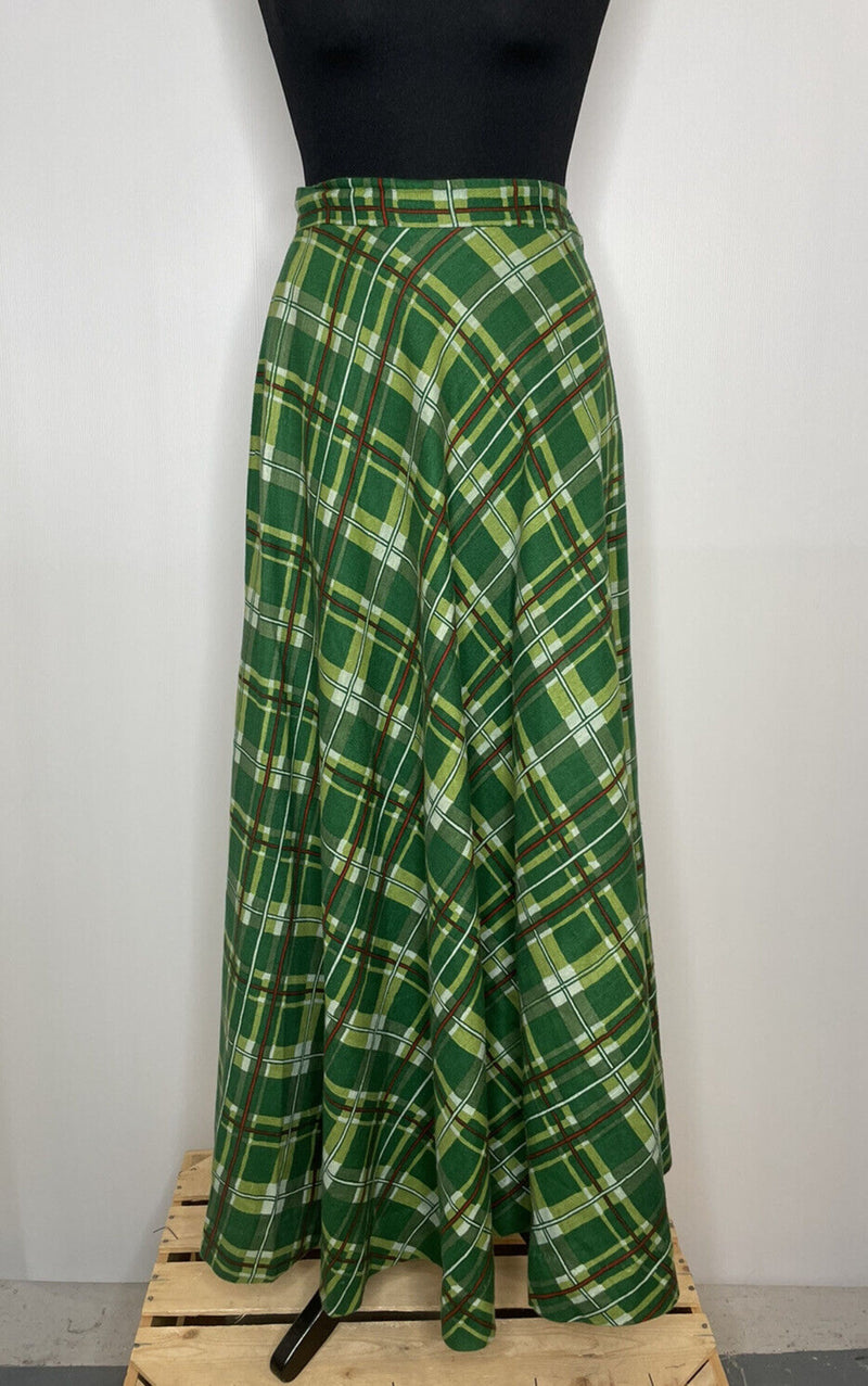zip  womens  vintage  Urban Village Vintage  urban village  Tall  Skirts  skirt  maxi skirt  maxi  Marion Donaldson  Liberty Fabric  Green  Extra Long  checkered  checked  check shirt  check  8  70s  1970s
