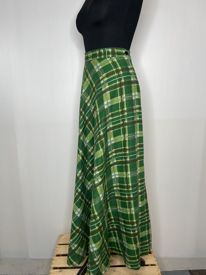 zip  womens  vintage  Urban Village Vintage  urban village  Tall  Skirts  skirt  maxi skirt  maxi  Marion Donaldson  Liberty Fabric  Green  Extra Long  checkered  checked  check shirt  check  8  70s  1970s