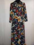 1970s Floral Print Glitter Lurex Maxi Dress - Size UK 14