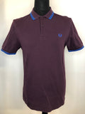 Fred Perry Polo Top in Claret and Blue - Size M