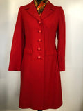 womens  vintage  Urban Village Vintage  urban village  Red  pockets  made in england  long sleeves  long sleeve  long length coat  long length  long coat  Julius London  Jacket  collared  70s  1970s  10