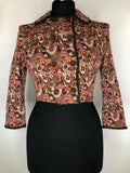 womens jacket  vintage  Urban Village Vintage  urban village  patterned  pattern  MOD  decorative pockets  cropped jacket  cropped  crop jacket  button up  button front  button fastening  brown  blazer jacket  Blazer  8  3/4 sleeves