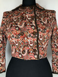 womens jacket  vintage  Urban Village Vintage  urban village  patterned  pattern  MOD  decorative pockets  cropped jacket  cropped  crop jacket  button up  button front  button fastening  brown  blazer jacket  Blazer  8  3/4 sleeves