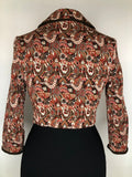 womens jacket  vintage  Urban Village Vintage  urban village  patterned  pattern  MOD  decorative pockets  cropped jacket  cropped  crop jacket  button up  button front  button fastening  brown  blazer jacket  Blazer  8  3/4 sleeves