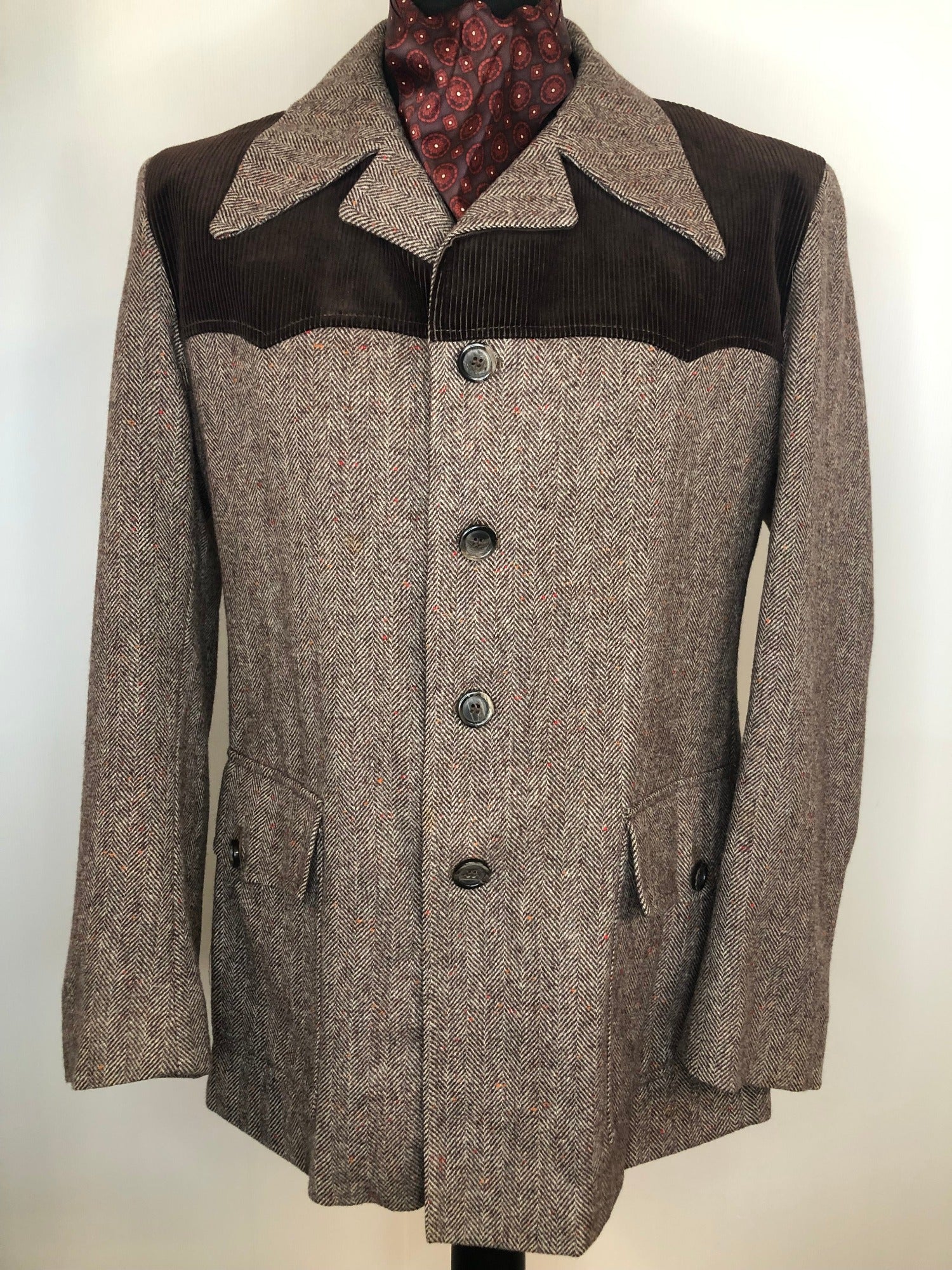 Vintage 1970s Herringbone Pattern Wool Jacket by St Michael Size L Urban Village Vintage UrbanVillageVintage