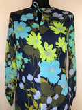 womens  vintage  Urban Village Vintage  tie neck  St Michael  maxi  Green  floral print  floral dress  dress  bow detail  Blue  70s  1970s  12