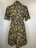 yellow  womens  vintage  urban village  spring  purple  fitted waist  dress  day dress  collared dress  button front  belted  50s  1950s  12