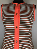 womens  white  vintage  Urban Village Vintage  tunic  top  stripes  sleeveless  orange  coral  blouse  60s  1960s  10