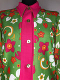 womens shirt  womens  vintage  Urban Village Vintage  urban village  top  summer  Shirt  retro  pink  patterned  Green  floral print  dagger collar  dagger  collar  blouse  70s  70  1970s  14