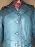 womens jacket  womens coat  womens  vintage  Urban Village Vintage  urban village  pockets  Leather Jacket  Leather  Jacket  button  blue  70s  70  1970s  12