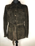 1970s Suede Belted Shirt Jacket in Dark Brown - Size UK 12