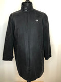 Winter Jacket  Winter Coat  vintage  Urban Village Vintage  urban village  retro  Mens Mac  Mens jacket  mens coat  mens  M  long sleeve  long length coat  long coat  Jacket  Fred Perry  embroidered logo  button down  Black Jacket  black