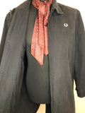 Winter Jacket  Winter Coat  vintage  Urban Village Vintage  urban village  retro  Mens Mac  Mens jacket  mens coat  mens  M  long sleeve  long length coat  long coat  Jacket  Fred Perry  embroidered logo  button down  Black Jacket  black