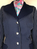 wool  womens jacket  womens  vintage  Urban Village Vintage  urban village  two button  striped blazer jacket  pure wool  pockets  long sleeve  jacket  check  button  blue  blazer jacket  Blazer  70s  1970s  16