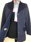 wool  womens jacket  womens  vintage  Urban Village Vintage  urban village  two button  striped blazer jacket  pure wool  pockets  long sleeve  jacket  check  button  blue  blazer jacket  Blazer  70s  1970s  16