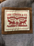 M  vintage  Urban Village Vintage  urban village  retro  red tab  pockets  mens  lightweight denim  levis strauss  levis  Jacket  flocked  faux suede  Denim jacket  collar  chest pockets  button down  button  brown