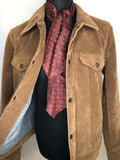 M  vintage  Urban Village Vintage  urban village  retro  red tab  pockets  mens  lightweight denim  levis strauss  levis  Jacket  flocked  faux suede  Denim jacket  collar  chest pockets  button down  button  brown