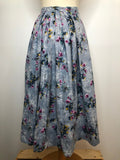 1950s Floral Print Full Skirt in Blue - Size UK 6