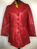 1970s Leather Rounded Collar Coat in Red - Size UK 10